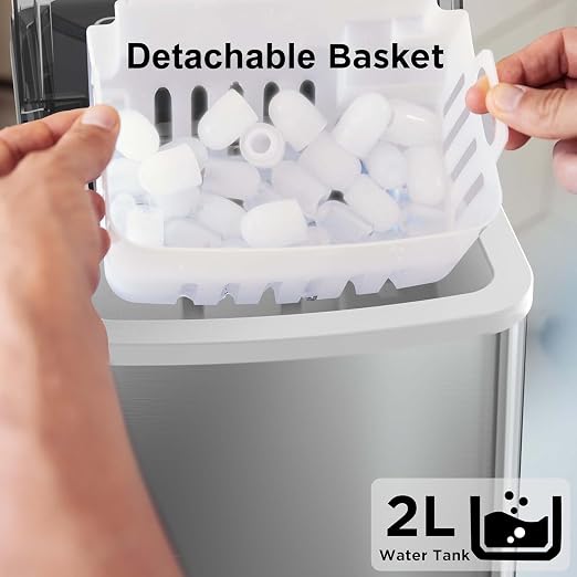 Silonn Ice Makers Countertop, 9 Cubes Ready in 6 Mins, 26lbs in 24Hrs, Self-Cleaning Ice Machine with Ice Scoop and Basket, 2 Sizes of Bullet Ice for Home Kitchen Office Bar Party