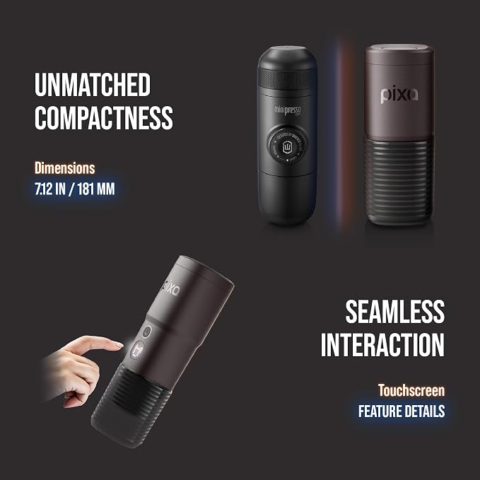 WACACO PIXAPRESSO, Coffee Machine Electric & Portable, With 4 Coffee Types & Fast Heat-Up, 3 * 3000mAh Battery, 20 Bar Portable Espresso Maker For Ground Coffee & NS Capsule, Dark Burgundy