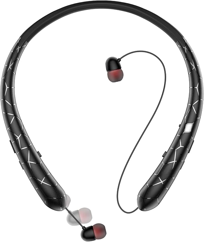 Bluetooth 5.3 Neckband Bluetooth Headphones, Sweat-Resistant Noise Canceling Stereo, Retractable Headphones for Music, Conference, Videos, Fitness, Travel, Online Classes