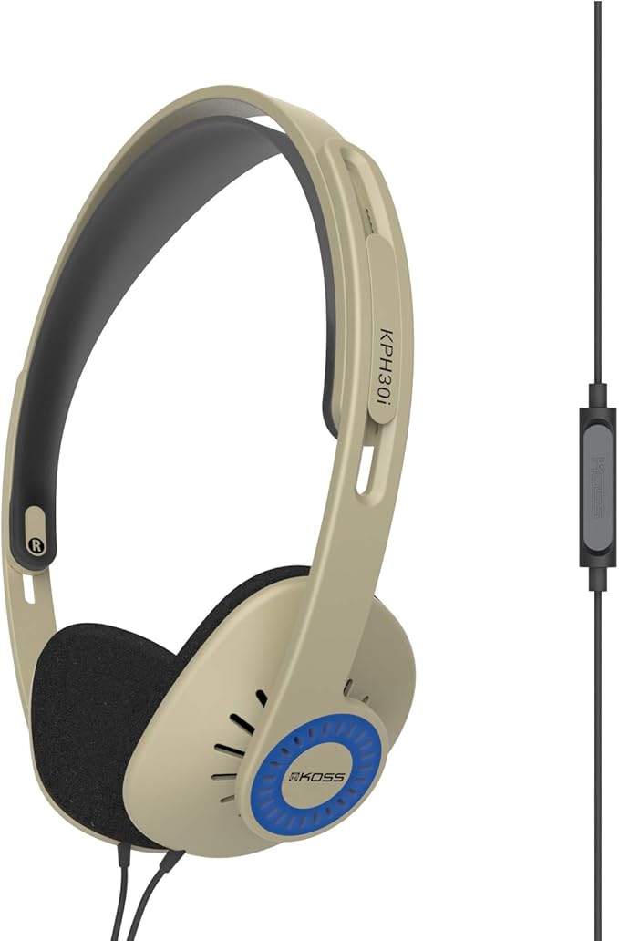 Koss KPH30iRB Retro Style On-Ear Headphones, in-Line Microphone and Touch Remote Control, D-Profile Design, Wired with 3.5mm Plug, Rhythm Beige