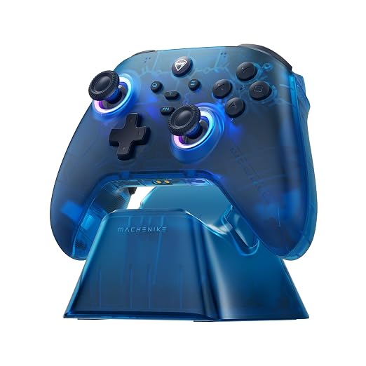 Machenike G3V2 Bluetooth Controller for Pc/Switch/Ios/Android, Hall Effect Joysticks, RGB Lighting Gaming Controller,2 Programmable Buttons,1000mah Battery With Charging Station, Blue