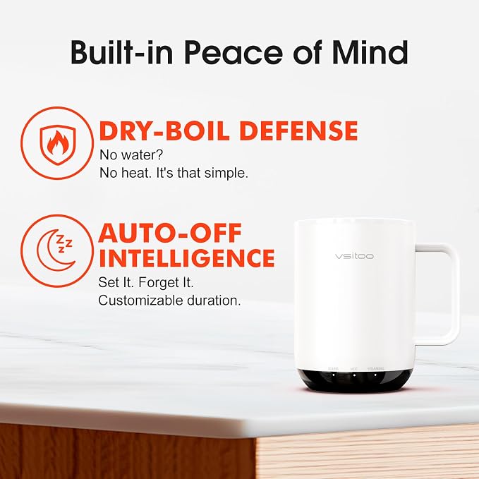 Vsitoo S3 Plus 14oz Self Heating Coffee Mug with Auto-Sensing AI - Smart Rechargeable Heated Mug, Temperature Control 120-150℉, IPX7 Waterproof, Coffee Warmer Gift for Women Men - White