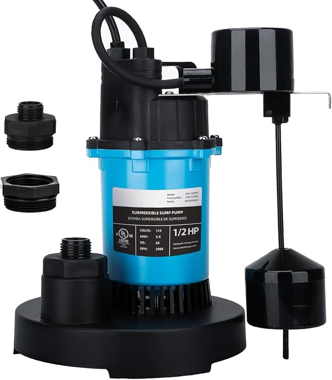 LEO Sump Pump Submersible Vertical Float Switch Automatic Utility Pumps for Clean/Dirty Water Pump Thermal Protector for Basement Pool Draining, Sky Blue