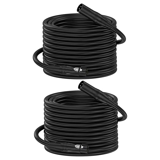 25 ft XLR Microphone Cable 2 Pack, Gold-Plated 3-pin XLR Speaker Cable Male to Female Balanced Mic Cable