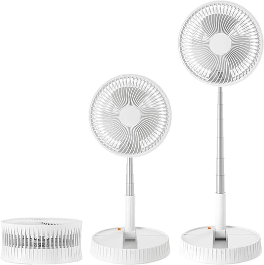 Portable Foldable Standing Rechargeable Fan - Adjustable Height 4000mAh USB-C Battery Operated, 4-Speed Quiet Small Fan for Bedroom Office Camping Travel 7''White