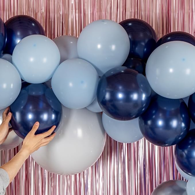 Restaurantware-Balloonify Balloon Garland Set, 1 Party Decoration Kit - 113 Balloons, With Chain, Navy, Sky Blue, & White Latex Balloon Arch Kit, Includes Glue Dots