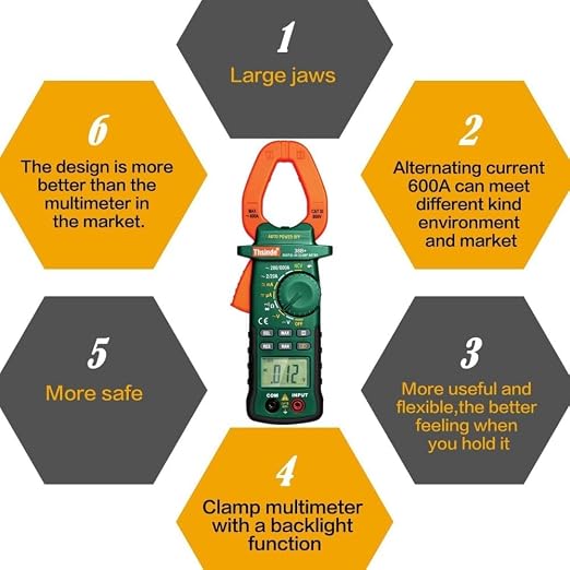 Auto Ranging Digital Multimeter TRMS 6000 with Battery Alligator Clips Test Leads AC/DC Voltage/Account,Voltage Alert, Amp/Ohm/Volt Multi Tester/Diode (38B)