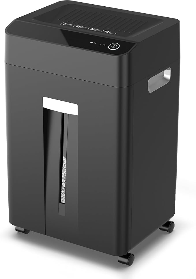 Locksworth 24-Sheet Cross Cut Paper Shredder, 9 Gallon Heavy Duty Commercial Shredder for Home Office, P-5 High Security Shredders for Paper/CD/Credit Card/Staple/Clip, 40-Min Continuous Running Time