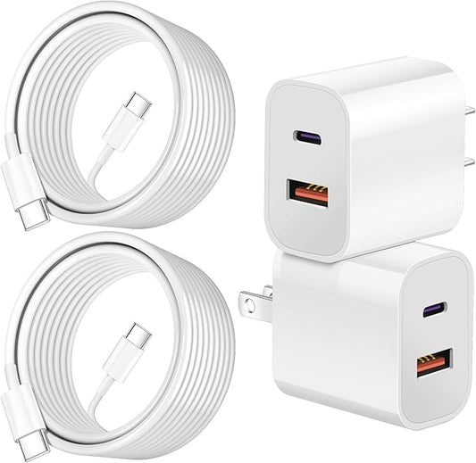 Dual Port A/C Charger for iPhone 17 16 15,Double USB A/C Charger Fast Charging Block,2Pack Quick USB C Chargers Fasr Charging 6FT Type C Cable for iPhone 17/17 Pro Max/17 Air/16 Pro/16e/15 Plus/15 Pro