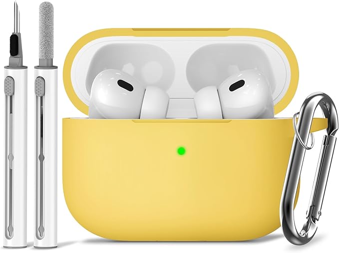Ljusmicker for AirPods Pro Case Cover with Cleaner Kit,Soft Silicone Protective Case for Apple AirPods Pro 2nd/1st Generation Case for Women Men,AirPod Pro 2 Case Accessories with Keychain-Yellow