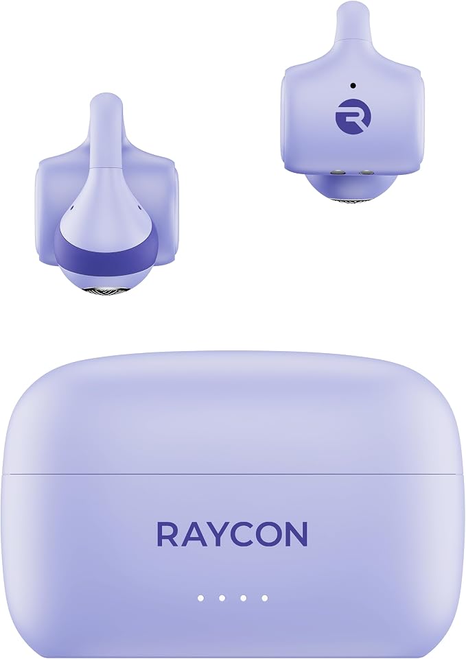 Raycon Everyday Clip On Earbuds - Open Ear Headphones, Lightweight Wireless Earbuds Bluetooth, Sweat & Water Resistant Earphones, Clip Earbuds with Buttons, 30 Hours Battery Life (Purple)