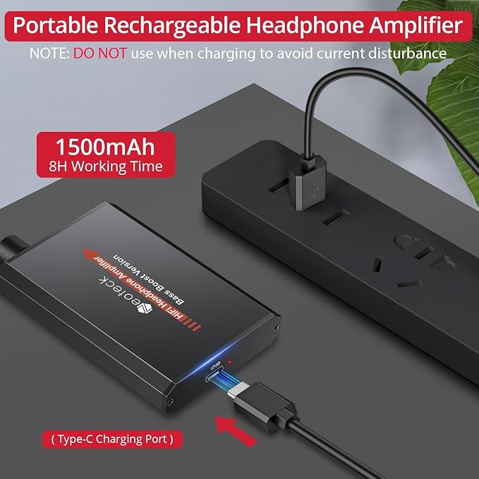 Neoteck 3.5mm Headphone Amp with Bass Boost Portable HiFi Headphone Amplifier,16-300 Ohm,Aluminum Matte Surface for Mac,Phones,iPad,MP3,MP4 Computers PS4 PS5 Controller-Black