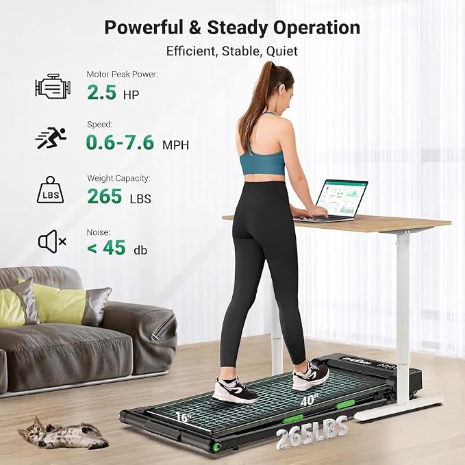 THERUN Walking Pad, 2 in 1 Foldable Treadmills for Home, 0.6-7.6 MPH, 2.5 HP Under Desk Treadmill with Handle Bar, 16" Widened Running Belt, with Remote Control & LED Touch Screen