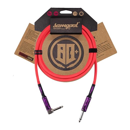 10ft Guitar Cable, 1/4 Inch Straight/Angle Instrument Cable, Electric Cord Amp Cord for Bass Amp and Instruments (CC Rose Braided)
