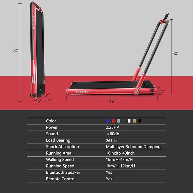Goplus 2 in 1 Folding Treadmill, 2.25HP Under Desk Electric Superfit Treadmill, Installation-Free with APP Control, Remote Control, Bluetooth Speaker, LED Display, Walking for Home