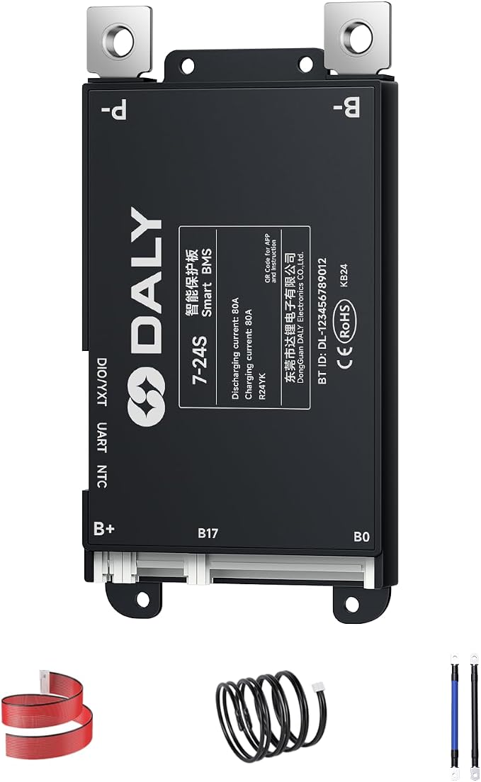DALY BMS 80A 7S-24S 24V-84V - Smart Built-in Bluetooth Monitoring Lithium Battery Protection LiFePO4 Li-ion LTO for E-Bikes Scooters