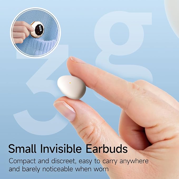 Sleep Earbuds for Side Sleepers, Mini Invisible Wireless Bluetooth 6.0 Micro Sleep Headphones, Hidden Earbuds with LED Screen for SmSall Ears Sleeping Working, Exercise, Hiking - Beige