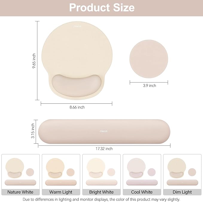 MOSISO Wrist Rest Support for Mouse Pad&Keyboard Set, Circle Curved Ergonomic Mousepad&Coaster Non-Slip Base Home/Office Pain Relief&Easy Typing Pad with Soft Cloth&Silicone Lining, Apricot
