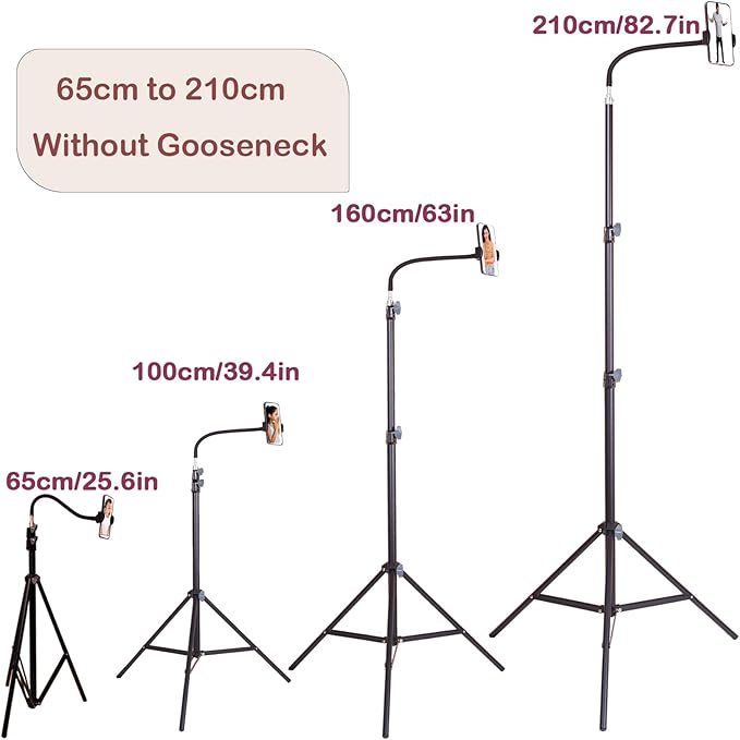 Floor Tripod Stand, 7.2 Feet Retractable Adjustable Gooseneck Tall Tripod for iPhone 12 Pro Max, iPhone 11 Pro Max, iPhone Xs Max, with Smart Phone Holder Clamp