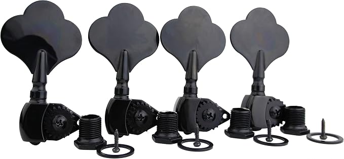Guyker Open Frame Electric Bass Machine Head (4 Right handed) - 1:20 Ratio Gear Tuners Tuning Key Pegs - black
