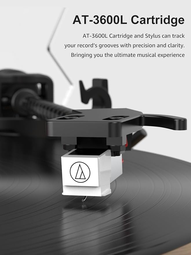 Vinyl Record Player Bluetooth Turntable with Built in Speakers High Fidelity Belt Drive 2-Speed Turntables with Magnetic Cartridge AT-3600L Record Players with Light Strip, Support RCA Output, Walnut