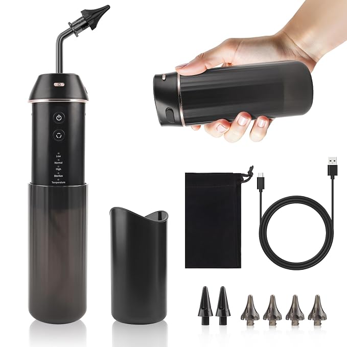 Berrcom Ear Wax Removal Kit with Sanitizing Mode & Wastewater Recovery - Electric Ear Cleaner Irrigation System, 6 Nozzles with 3 Safe Pressure Modes, One-Piece Tank IPX7 Waterproof USB-C
