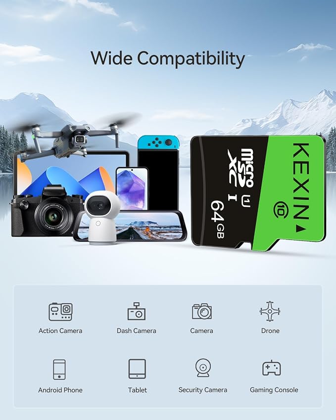 KEXIN 64GB Micro SD Card 3 Pack with SD Adapter microSDXC Memory Card UHS-I C10 U1 Micro SD Card Full HD High Speed TF Card for Tablet Action Camera Dash Cam Drone Game Console, 64 G 3 Pack