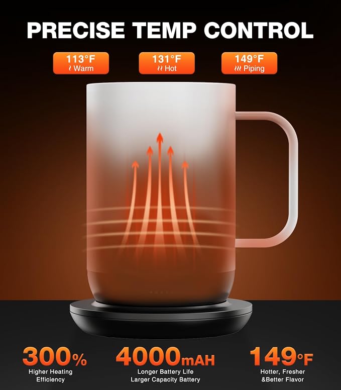 Kepwam Self-Heating Coffee Mug T1, 16oz Rechargeable Heated Coffee Mug, Smart Coffee Warmer Mug with App-Controlled,Advanced Temperature-Controlled Heating Coffee Gifts for Women Men Coffee Lover
