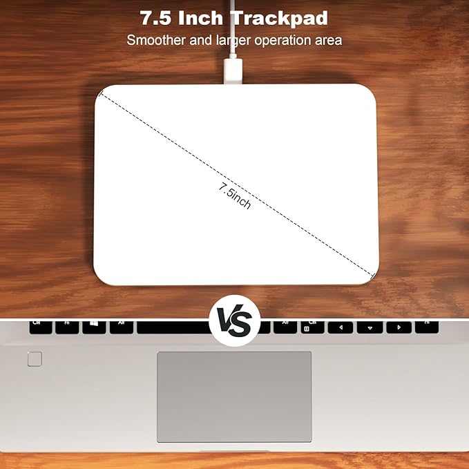 Wireless Trackpad for Mac & Windows with 2.4G USB, 7.5” Glass Surface Touchpad High Precision Multi-Gesture Control, Rechargeable & Portable Track Pad for Computer, MacBook, iMac, Laptop, PC