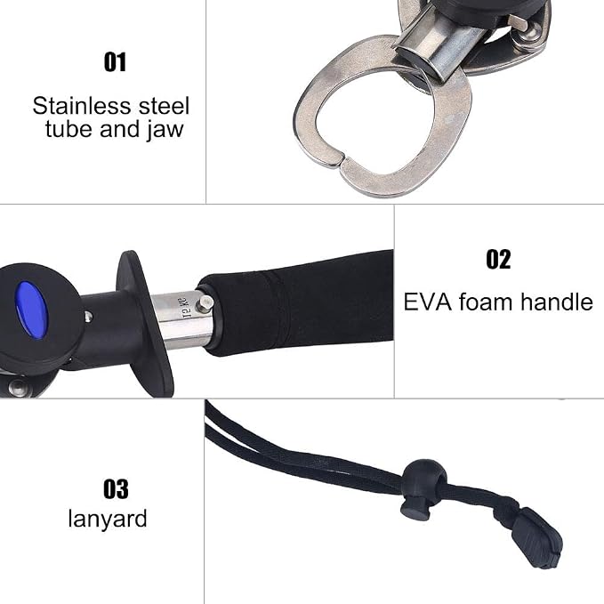 3 in 1 Fish Lip Grip Tool with Digital Scale 15kg, Fish Grabber for Freshwater Fishing, Stainless Steel EVA Foam Handle