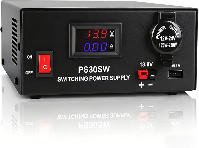 DC Bench Power Supply 30A 13.8V, Universal Regulated Power Supply for Radio, USB+Anderson+Cigarette Lighter Socket Home Lab Benchtop AC-to-DC Converter for CB/HAM/Amateur Radio