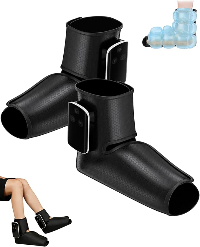 Portable Air Compression Ankle and Foot Massager with Heat for Pain Relief and Circulation, Cordless Feet Compression Massager for Relaxation, Gifts for Parents, Men, Women (Size 6 to 10,2PCS)
