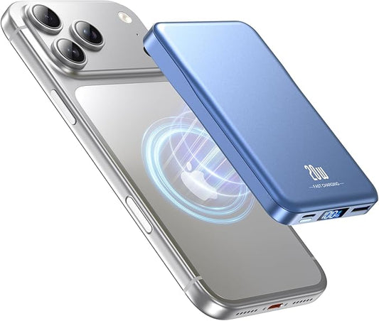 Aobbow Magnetic Portable Charger, 10000mAh for Magsafe Battery Pack, 20W Fast Charging Power Bank, Travel Essential of Wireless Charger Compatible with iPhone 17/16/15/14/13 Pro/Max/Air/Plus-DarkBlue