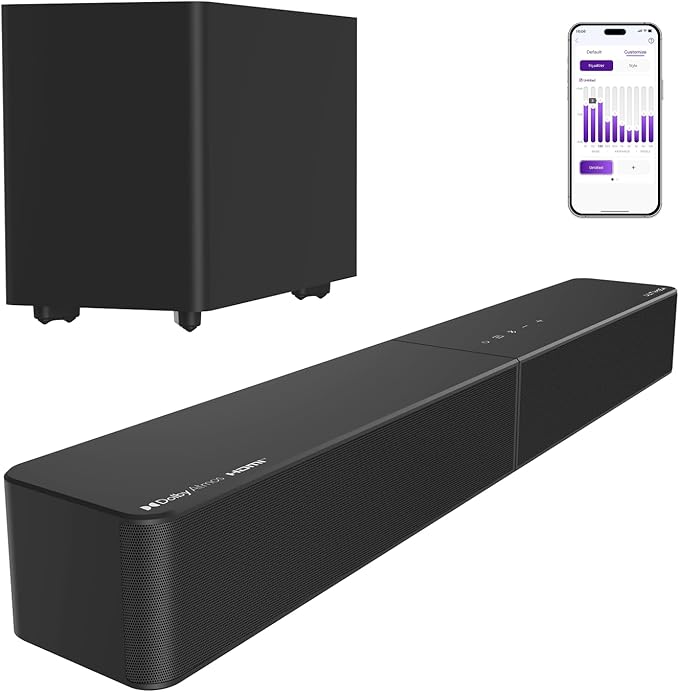 ULTIMEA 2.1 Sound Bar with Wireless Subwoofer, Dolby Atmos, VoiceMX, BassMX, 240W Peak Power Soundbar for Smart TV, App Control, HDMI eARC, Optical, Bluetooth 6.0, Poseidon M40, 2026 Model