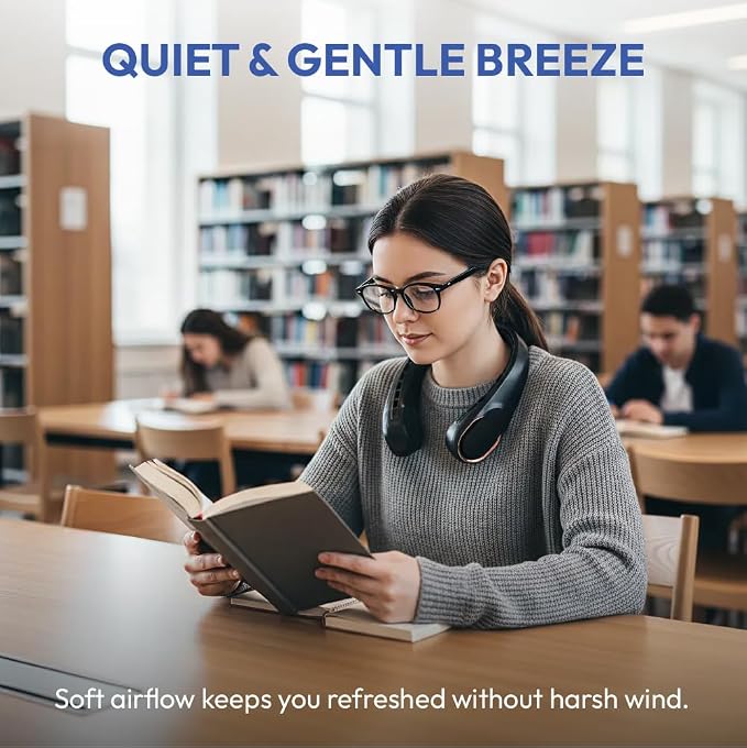Portable Personal Neck Fan, Cooling Hands Free Bladeless Fan, Rechargeable Long Battery Life, 360° Airflow With 3 Speeds, Lightweight Travel, Low Noise with Strong Wind, Headphone Design (Black)