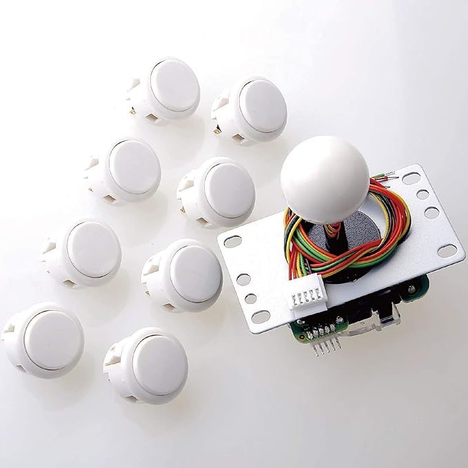 Sanwa JLF-TP-8YT Joystick + Sanwa 8 pcs OBSF-30 Push Button Bundle Kit Color : White - for Arcade Game 4 & 8 Way Adjustable, Compatible with Catz Mad SF4 Tournament Joystick S@NWA