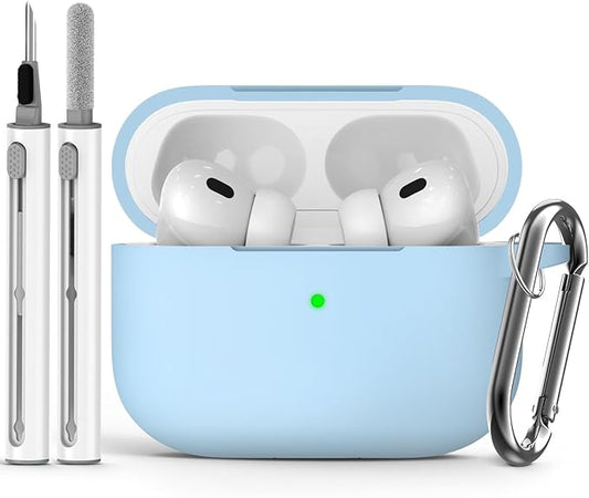 Ljusmicker for AirPods Pro Case Cover with Cleaner Kit,Soft Silicone Protective Cover for Apple AirPods Pro 2nd/1st Generation Cases for Women Men,AirPod pro 2 Case Accessories with Keychain-Sky Blue