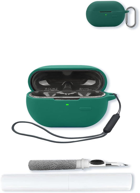 Case for SoundPeats PearlClip True Wireless Bluetooth Earphones,Soft Protective,BOVUGAC Silicone Case Cover with Keychain & Cleaning Kit & Lanyard for SoundPeats PearlClip Earbuds-Green