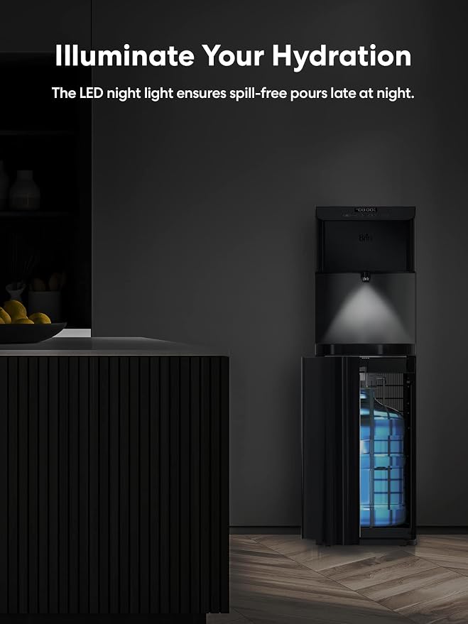 Brio Moderna Bottom Load Water Cooler Dispenser - Tri-Temp, Adjustable Temperature, Self-Cleaning, Touch Dispense, Child Safety Lock, Holds 3 or 5 Gallon Bottles, Digital Display and LED Light