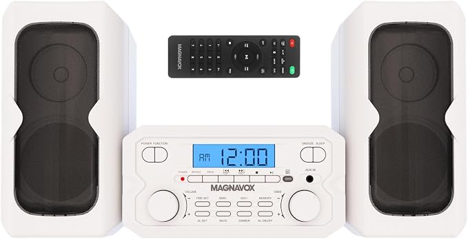 Magnavox 3-Piece Compact CD Shelf System with Digital FM Stereo Radio, Bluetooth Wireless Technology, and Remote Control in Silver | LCD Display | AUX Port Compatible