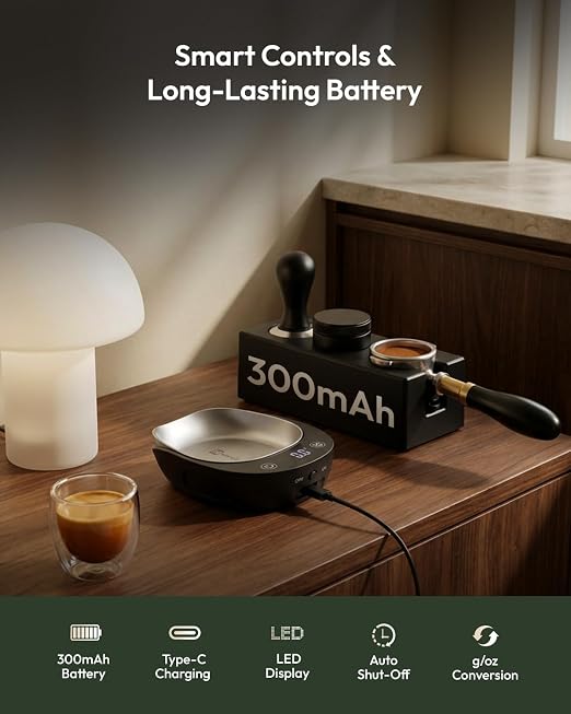 Maestri House S0 Coffee Bean Scale Set, 0.1g Precision 0.3-500g Coffee Scale with Magnetic Removable Metal Tray, 8ml Coffee Bean Spritzer, Type-C Rechargeable for Espresso