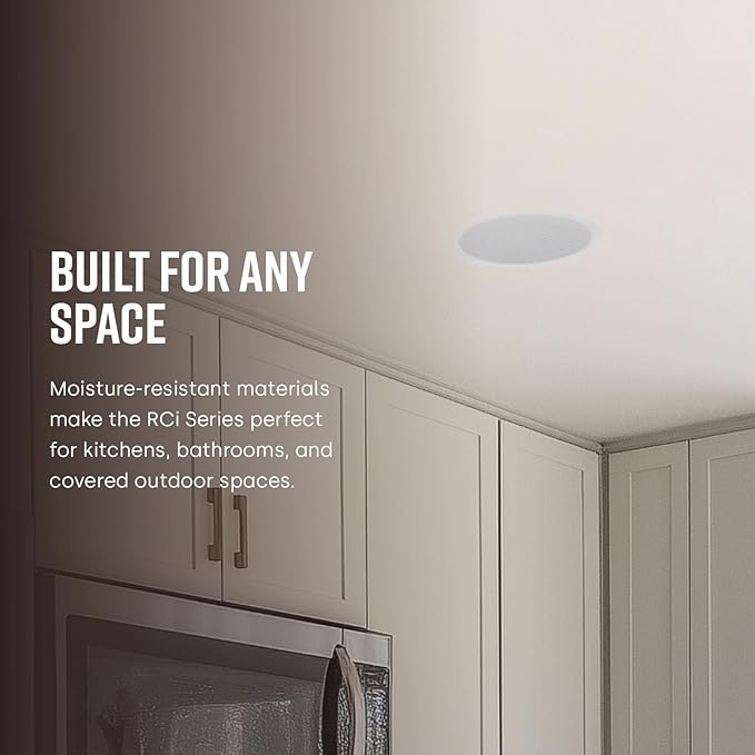 Polk Audio RC60i 2-Way Premium in-Ceiling 6.5" Round Speakers, Set of 2 Perfect for Damp and Humid Indoor/Outdoor Placement - Bath, Kitchen, Covered Porches (White, Paintable Grille) (Pack of 8)