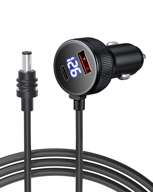 Car Charger Cable for Starlink Mini 10FT/3M with Display - 60W DC + 33W Dual USB-C/USB-A Power Adapter for Trucks, RVs & Boats, 12-24V Aluminum 18AWG Cord with Real-Time Voltage Monitoring