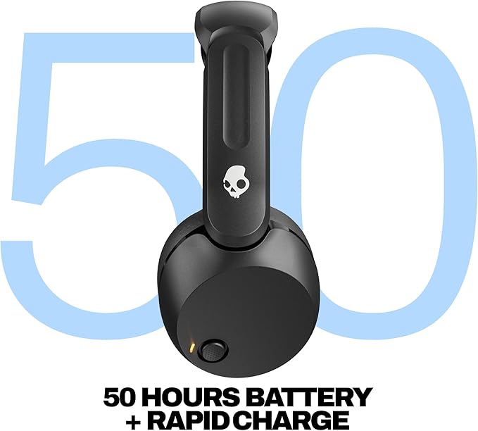 Skullcandy Icon 180 Wireless On-Ear Bluetooth Headphones, Up to 50 Hours Battery, Lightweight and Travel Ready, Secure Fit, Sweat and Water Resistant, Microphone iPhone Android - True Black