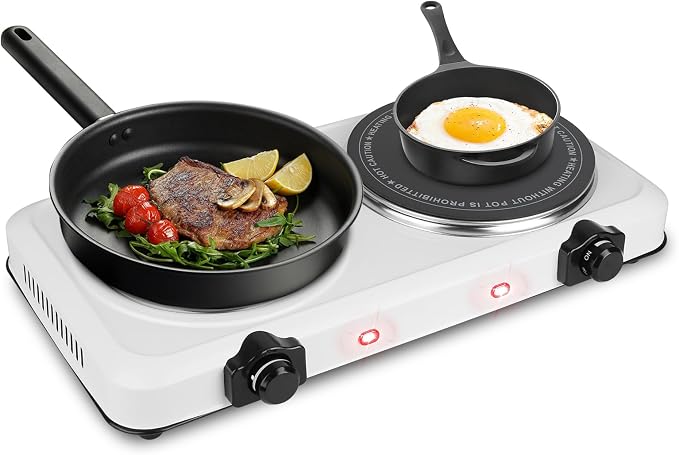 KOCASO 1800W Dual Infrared Burner Hot Plate, 7.5" & 6.3" Glass Cooktop, Stepless Temp Control 302°F-1022°F, Portable Electric Stove for Home, RV, Camping, Dorms