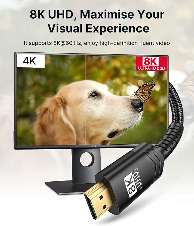 JSAUX 8K HDMI Cable 2.1 2 Pack 15ft, 48Gbps Ultra High Speed HDMI Cable Braided Cord (4K@144Hz, 4K@120Hz, 8K@60Hz) HDCP 2.2&2.3 HDR 10 eARC ARC, Compatible with Switch 2/PS5/Laptop/Monitor/HDTV/-Black