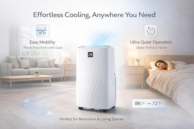 GarveeLife 14,000 BTU Portable Air Conditioners, Portable AC Unit with Fast Cool, Heat Mode, Ventilator, Dry, 4-in-1 Air Conditioner Portable, Remote & Installation Kit, for Room, Study, Dorm