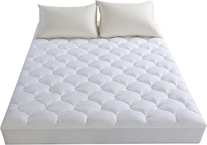 LEISURE TOWN Cotton King Mattress Pad Fitted Quilted Mattress Cover Pillow Top Mattress Topper Cooling Soft Breathable Mattress Protector with 8-21 Deep Pocket,Machine Washable (78x80 White)