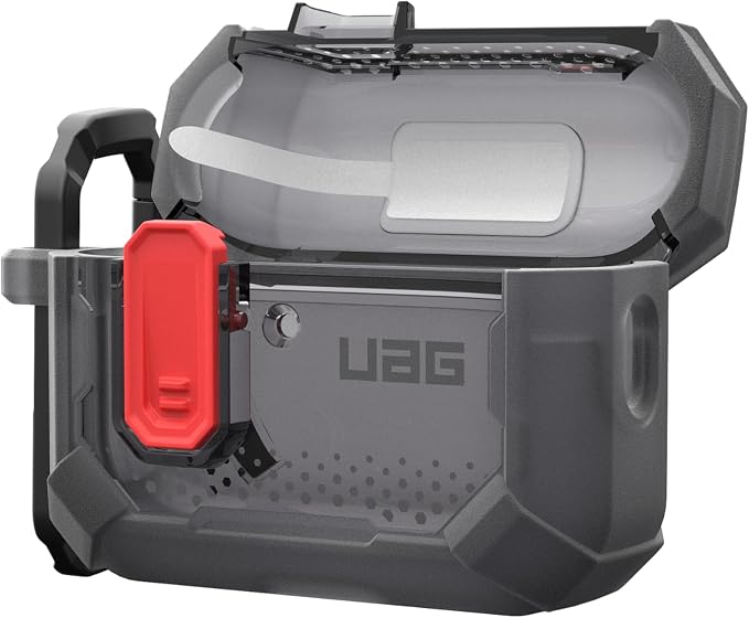 URBAN ARMOR GEAR UAG Designed for AirPods Pro 3rd Gen Case, Rugged Military Grade Drop Proof Protective Cover with Detachable Carabiner Clip & Secure Lip Closure, Plasma Smoke/Lava