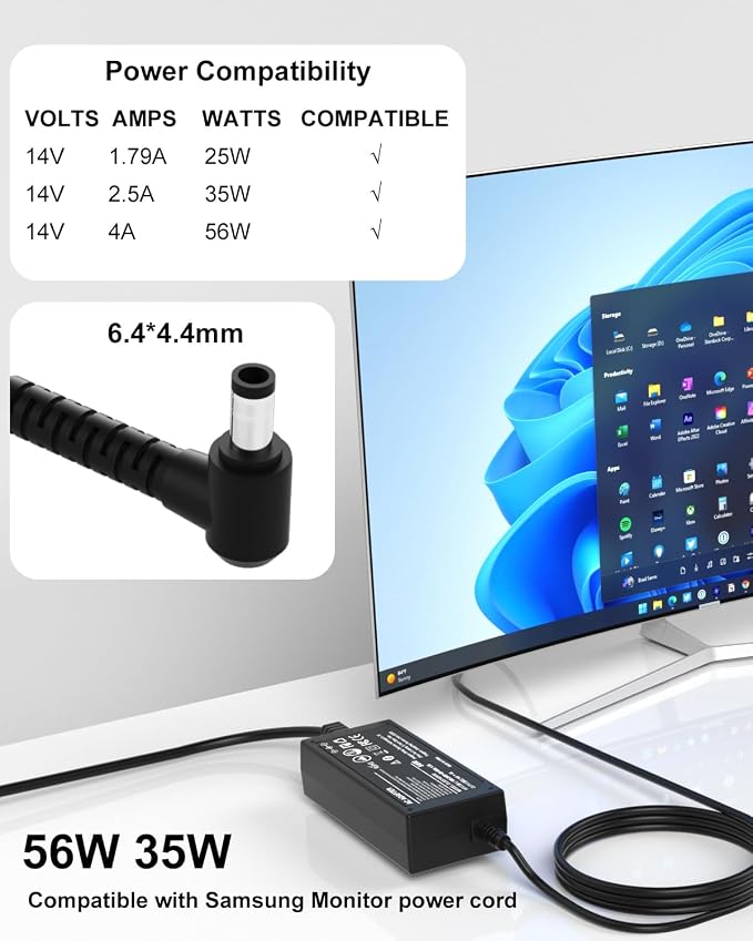 35W 25W Monitor Adapter Compatible with Samsung Monitor Power Cord A2514_MPNL A3514-RPN DC 14V Compatible with Samsung TV Power Cord BN44-00917A BN44-00990A Charger Supply